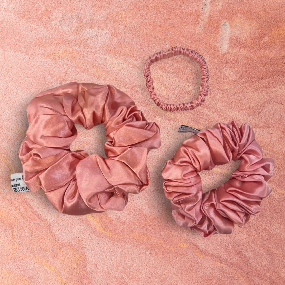Luxury Silk Scrunchie • Peachy Rose size S